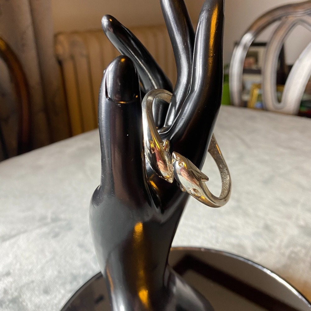 Vintage Bangle Bracelet‎ Double Dolphin Hinged Silver Tone